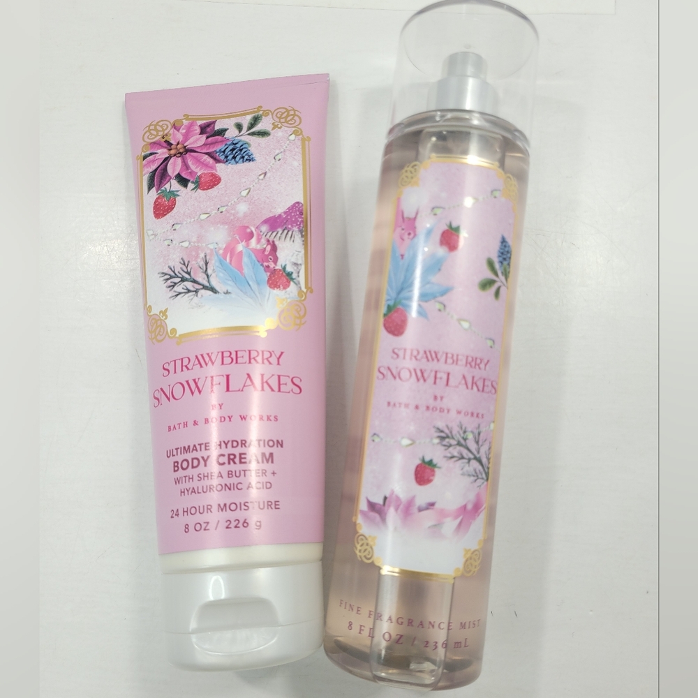 BATH & BODY WORKS STRAWBERRY SNOWFLAKES SET NEW